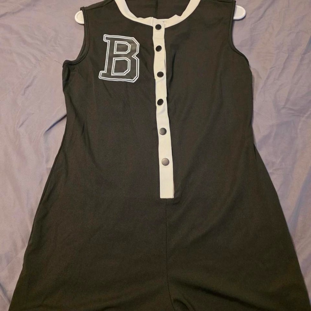 Black and white Barsity romperwith